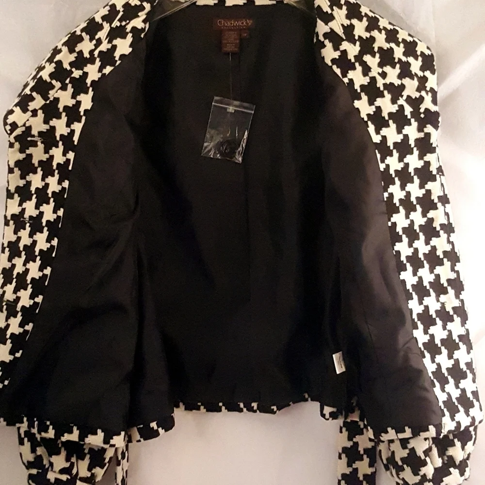Chadwick's Women Sz 14P Jacket Blazer Bomber Office Houndstooth Belt Button Cuff - Picture 6 of 9